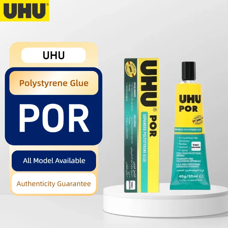 Colla Originale UHU POR per Polistirolo, Adesivo Trasparente Flessibile per Modellini di Aerei RC e Fai-da-Te, 50ML