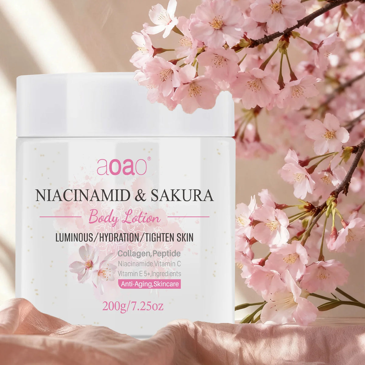 Lozione Corpo Profumata alla Niacinamide e Sakura, Contiene Burro di Karité, Niacinamide e Sakura, Rinfrescante, Non Appiccica, Pelle Morbida e Liscia, Idratante Corpo Intero Nutriente a Lunga Durata per la Cura della Pelle