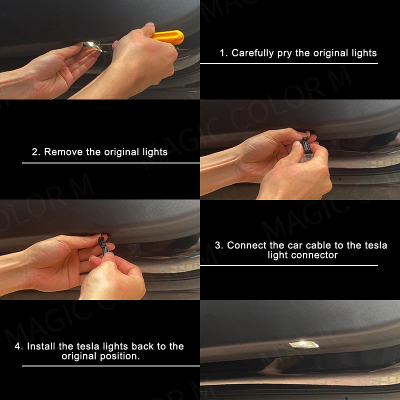 Luci per pozzetti a LED per auto per Tesla Model 3 YSX Illuminazione a LED per interni ultraluminosi Lampada decorativa per pozzanghera per porta da pavimento
