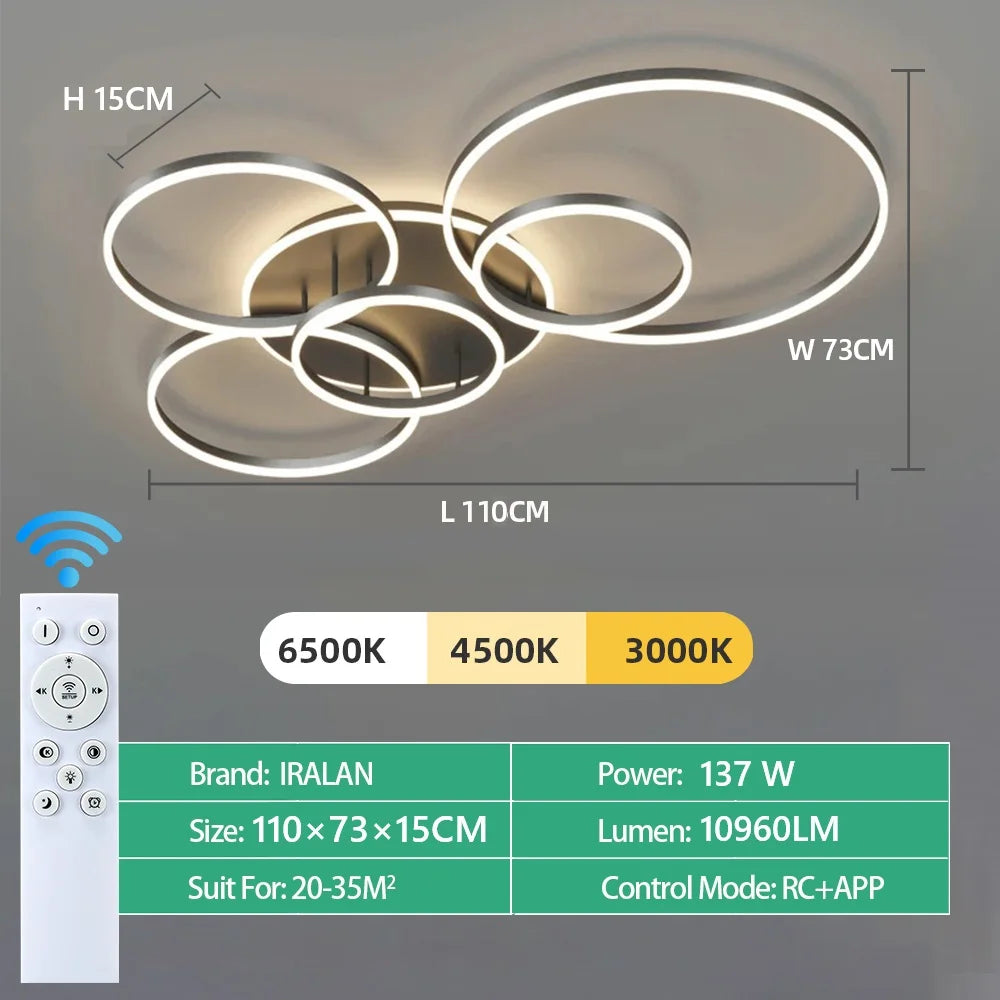 Lampadario a LED, Luci da Soffitto Moderne ad Anello in Acrilico, Illuminazione Intelligente per Hotel, Lobby, Soggiorno