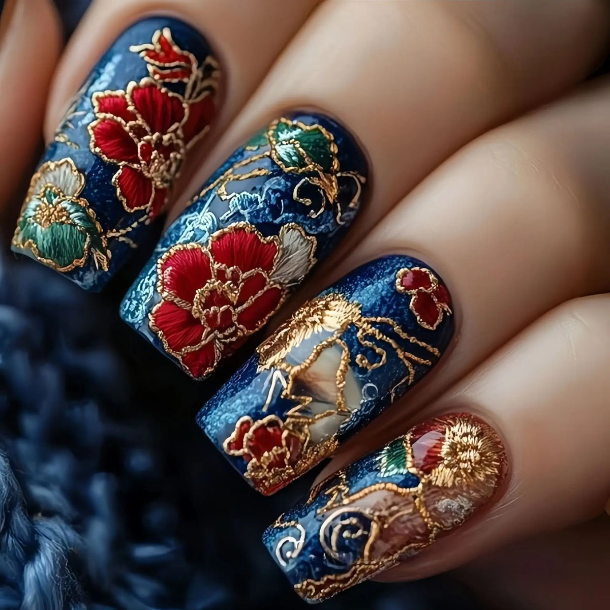24 pezzi Stampa sulle unghie Design floreale Balletto di media lunghezza Unghie finte Moda Marrone Copertura completa Suggerimenti per manicure Set di unghie finte danneggiabili