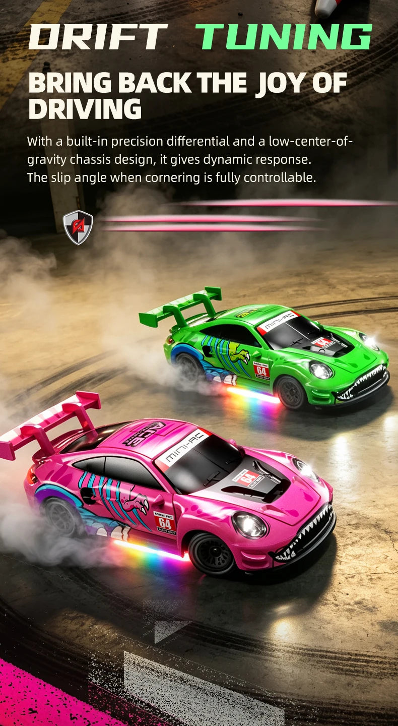 Auto RC da Drift ad Alta Velocità 1/64 con Luci, Auto Telecomandata 4WD 2.4G, Mini Auto da Corsa da Scrivania, Modellino in Scala, Giocattolo Regalo per Ragazzi