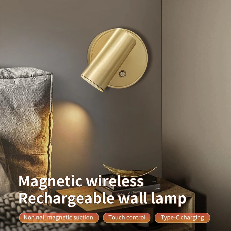 Faretto LED ricaricabile USB Lampada da parete magnetica senza fili Sensore tattile Dimmerabile Faretto per camera da letto per porta dell'armadio a 3 colori