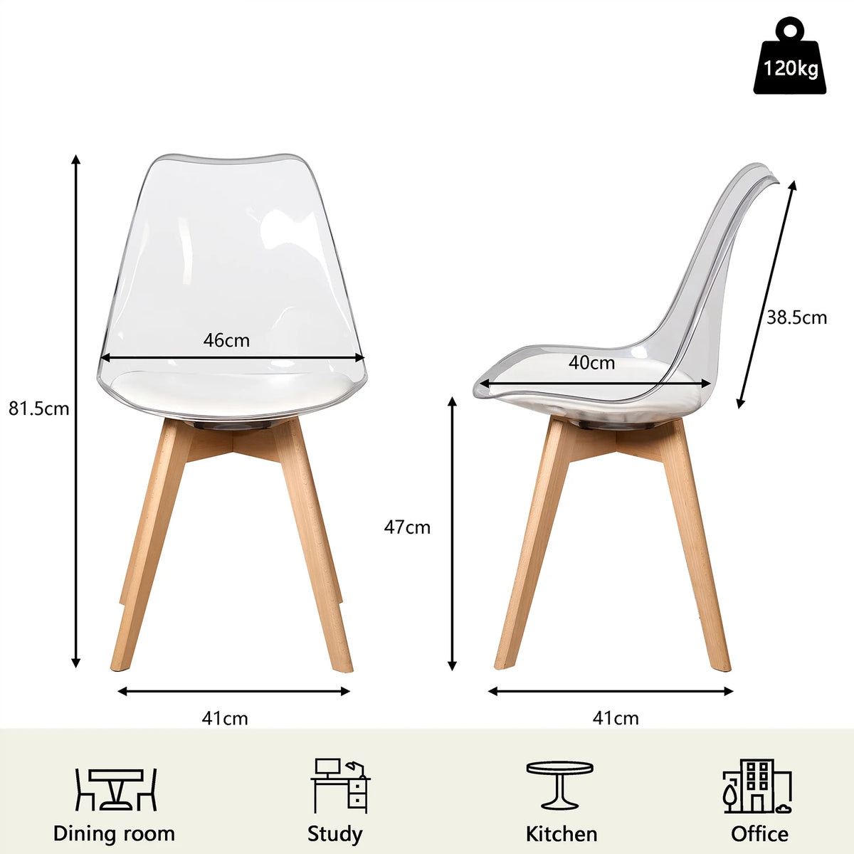 Set di 4 sedie da pranzo trasparenti gambe in legno sedia moderna e confortevole in PU per cucina camera da letto soggiorno mobili da cucina per la casa