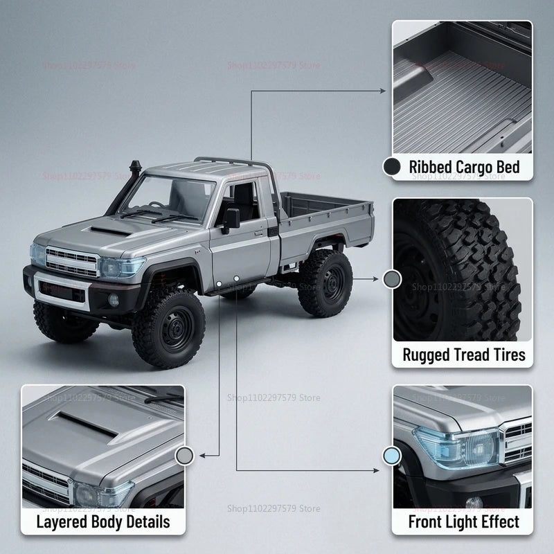 MN82 Pickup 4WD Off-Road PRO Aggiornato, Auto RC in Scala 1:12 con Fari, Giocattolo Telecomandato 2.4G, Regalo per Bambini, Gioco all'Aperto