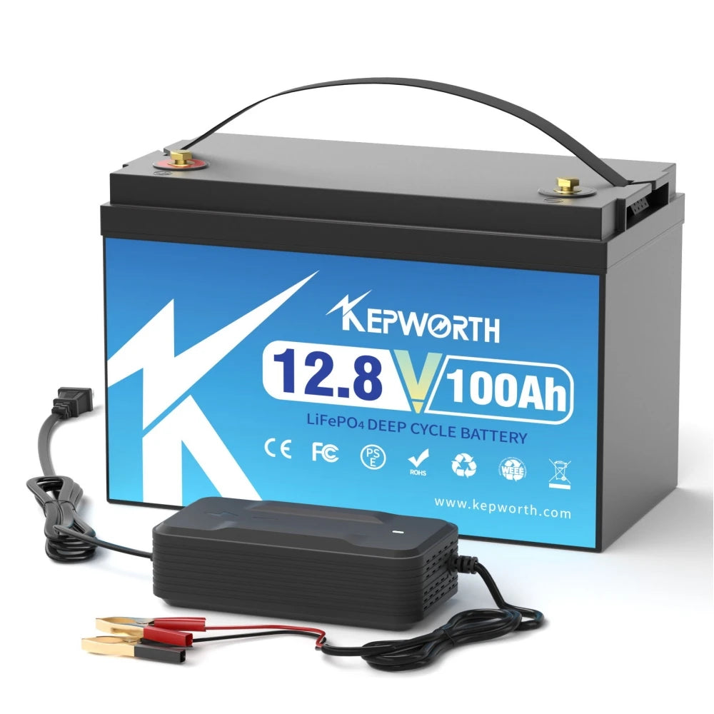 KEPWORTH 12V 100Ah LiFePO4 Batterie Celle di grado A ricaricabili per batterie al litio ferro fosfato di stoccaggio esterno/domestico