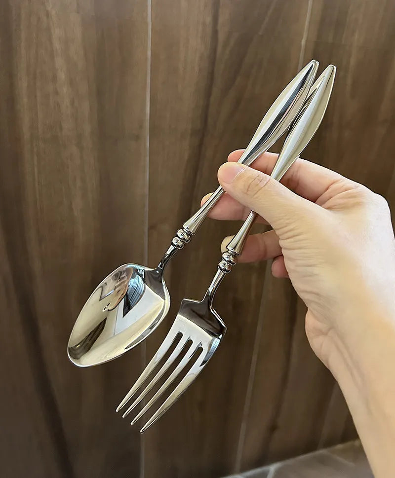Set di posate per bistecche in acciaio inossidabile 304 di alta qualità, 6 pezzi, coltello, forchetta e cucchiaio creativi e rinforzati, stoviglie per hotel e ristoranti