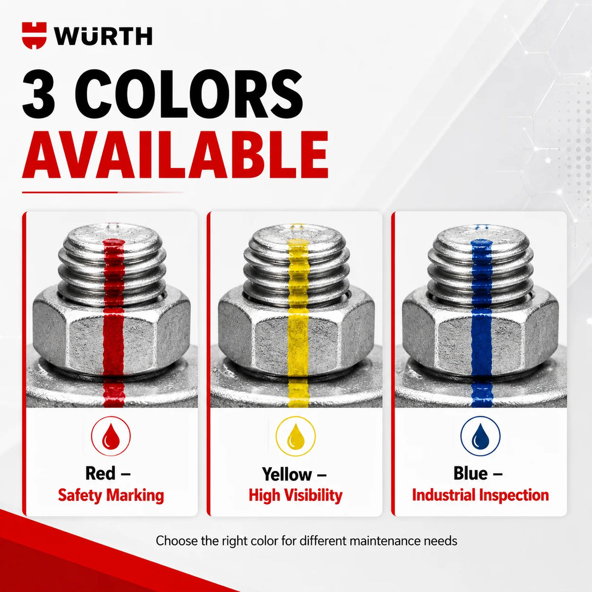 Sigillante Antimanomissione Originale Wurth 50ml, Vernice per Rilevamento Movimento, Segnalazione Ispezione Viti, Bulloni e Dadi, Rosso Giallo Blu