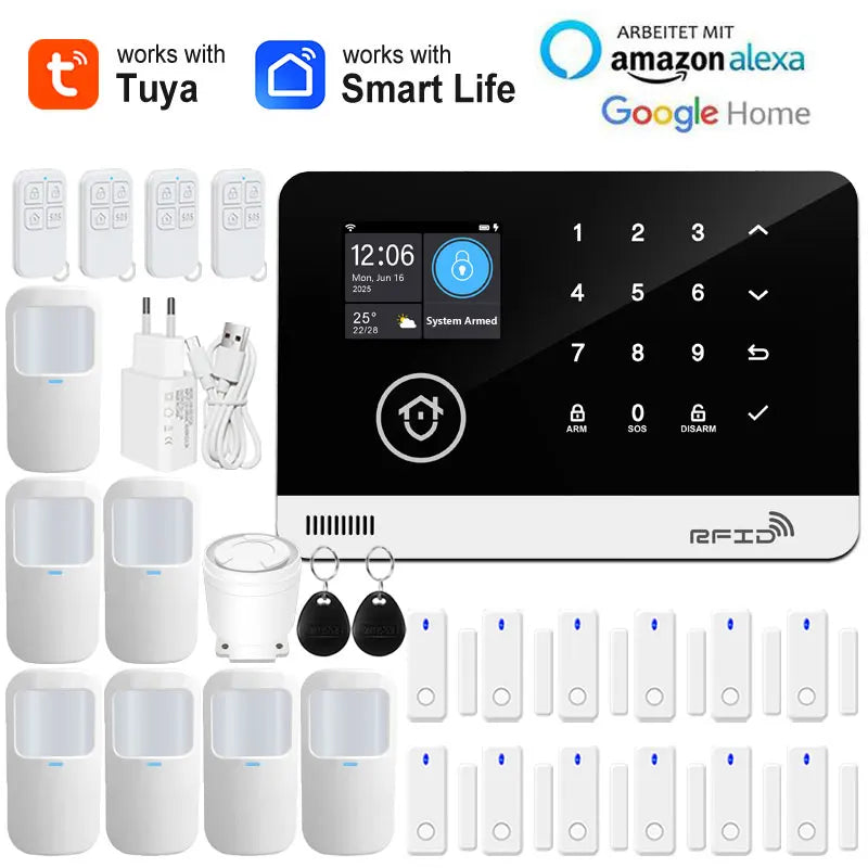 Sistema di allarme di sicurezza domestica Tuya Smart WiFi GSM - Tastiera touch Controllo APP RFID Antifurto wireless con volume regolabile