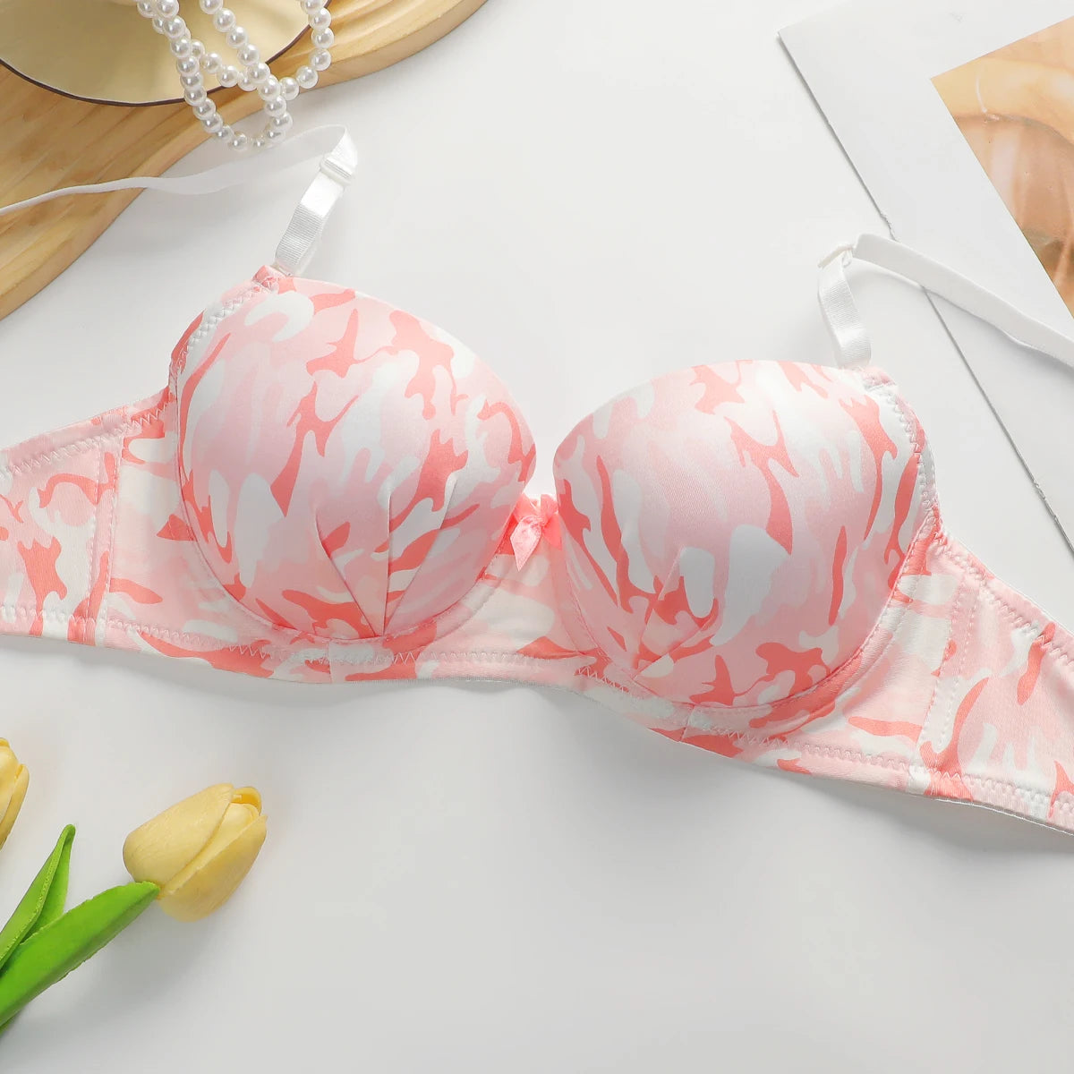 Nuovo design mimetico rosa dolce di vendita caldo con anello in acciaio che raccoglie tirare e reggiseno anti-cedimento A2139