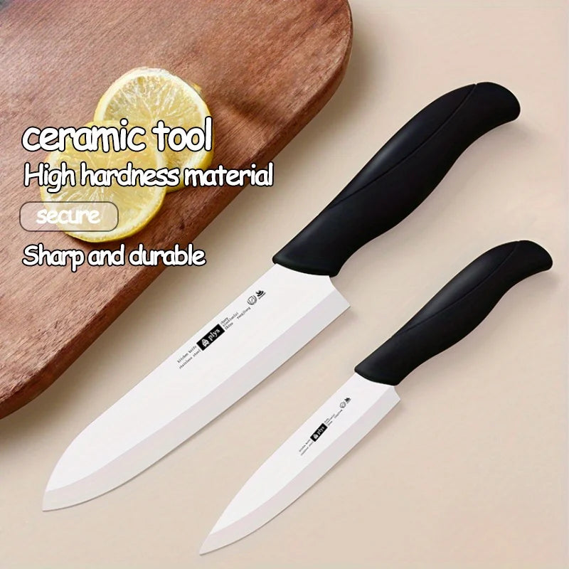 Set di coltelli in ceramica da 3 pezzi, coltelli da chef ultra affilati con fodere protettive, lama antiaderente per cucinare, affettare, utensili da cucina
