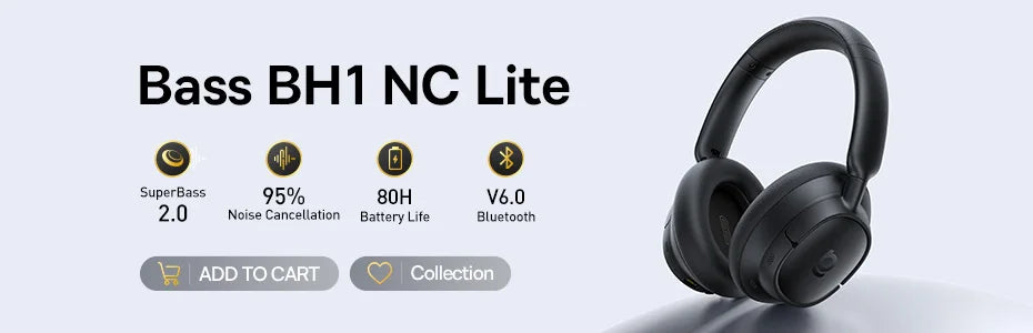 Cuffie Bluetooth Baseus Bowie MH1 con Cancellazione del Rumore 48dB, Hi-res LDAC, Cuffie Over-Ear, Auricolari Wireless