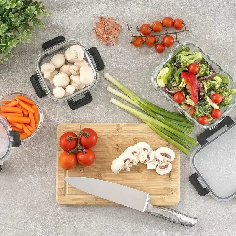 Set di 12+4 Contenitori in Vetro per Alimenti con Coperchi Ermetici, Contenitori Impilabili a Prova di Perdite per Preparazione Pasti, Scatole in Vetro Sicure per Frutta, Verdura, Cibi Cotti, Organizzazione Dispensa