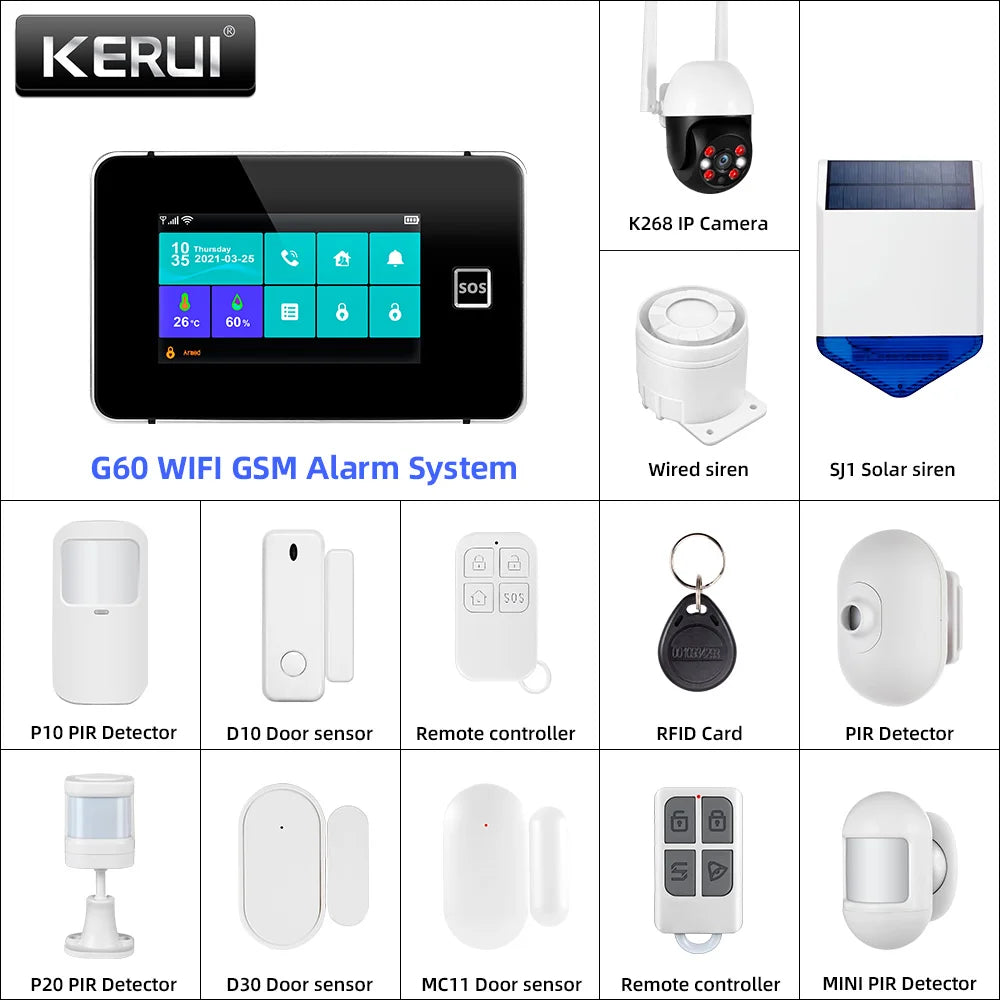 KERUI 2G WIFI GSM Sistema di Allarme Domestico Set Touch Screen da 4.3 pollici Sistema di Allarme di Sicurezza Tuya Smart App Alexa per la Casa Antifurto