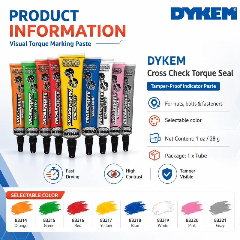 Sigillo di controllo a coppia DYKEM Cross Check 1oz, pasta indicatrice antimanomissione per bulloni e dadi, vernice di marcatura anti-allentamento per elementi di fissaggio