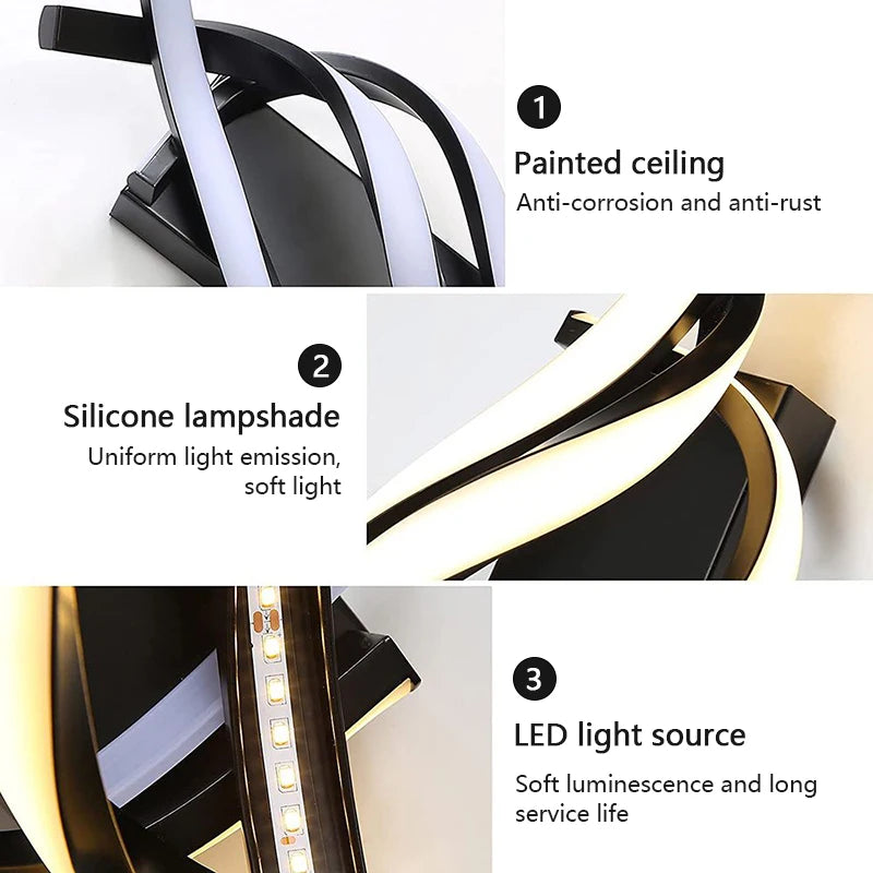 Lampada da parete moderna a LED Linea domestica Decorazione Lampada da parete Soggiorno Sfondo Muro Camera da letto Testiera Illuminazione bianca nera Lustro
