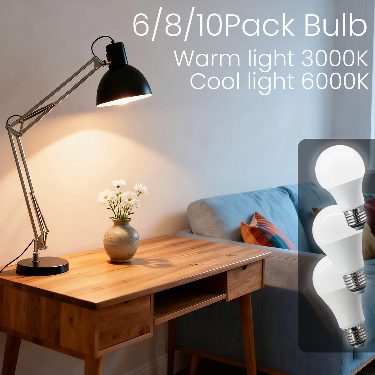 Confezione da 6/8/10 Lampadine LED E27 AC 220V 230V, 90LM/W CRI90 3W-24W, Illuminazione Bianca Calda/Fredda 3000K/4000K/6000K per Uso Domestico