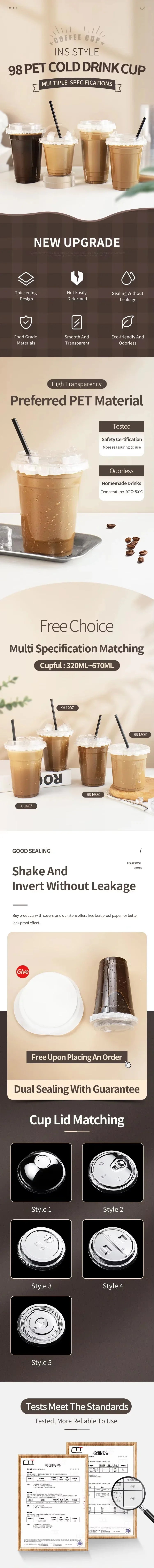 400ml 100% biodegradabile riciclabile trasparente usa e getta per bevande in plastica Pla tรจ al latte caffรจ tazza di liquido con cannuccia