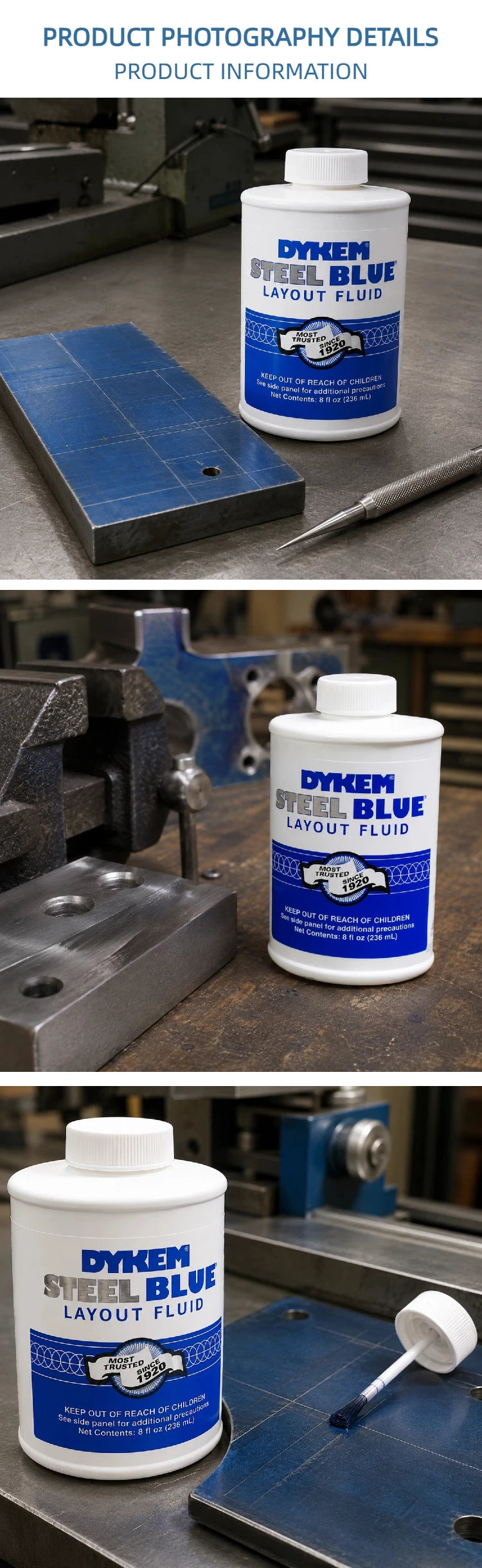 DYKEM 80400 Inchiostro Blu Acciaio per Marcatura Metalli 8oz 236ml, a Rapida Asciugatura, per Macchinisti e Lavorazioni CNC