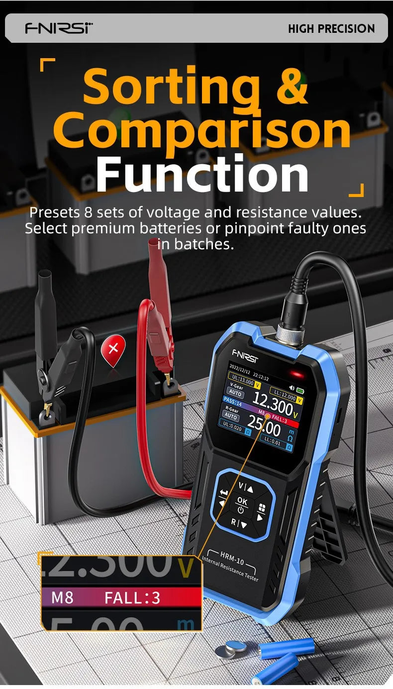 FNIRSI HRM-10 Tester di resistenza interna di tensione della batteria 18650 Tester di condensatori per batterie per auto con piombo al litio acido AC ad alta precisione