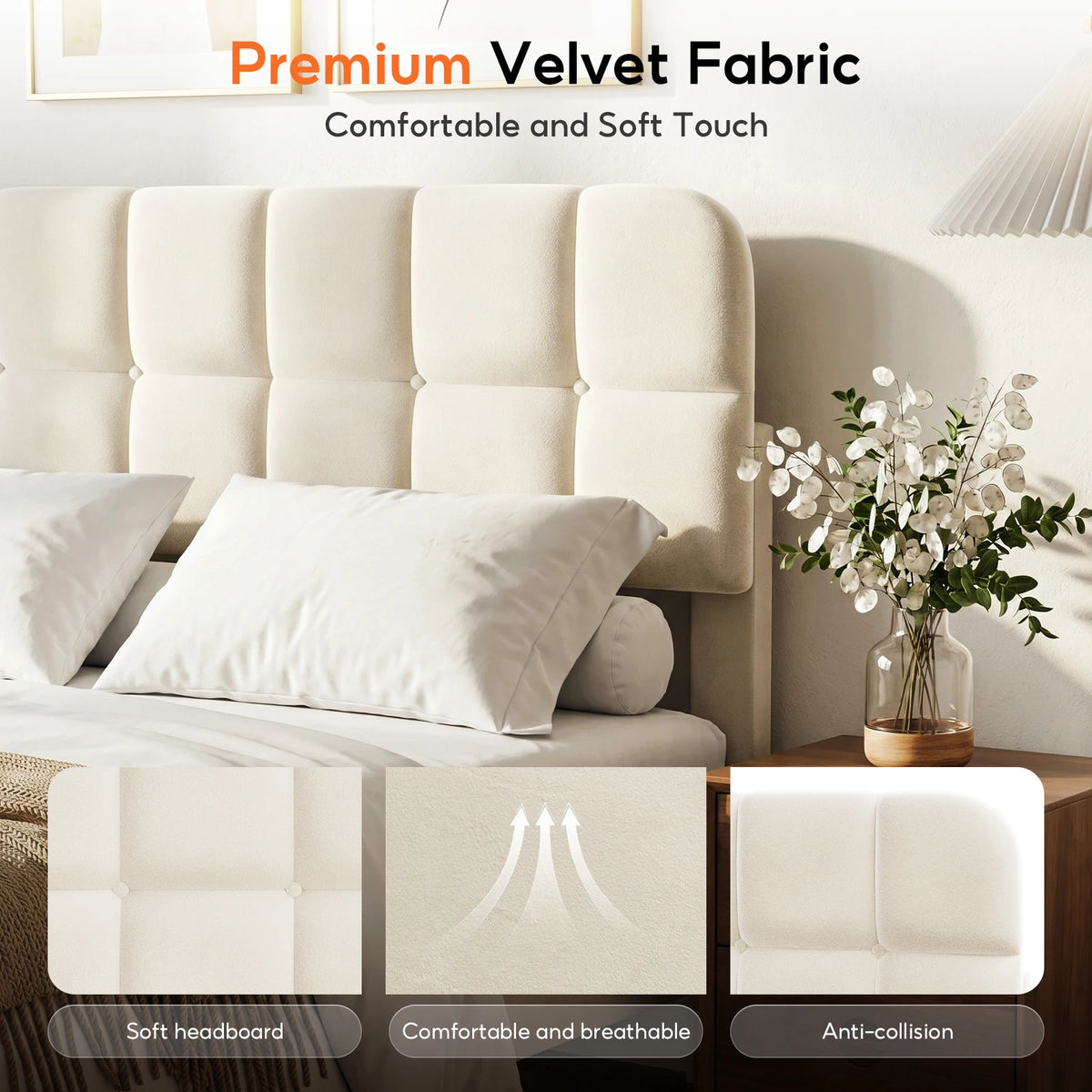 Struttura letto imbottita 140×200 cm, 160×200 cm, letto matrimoniale, stile moderno in velluto, ideale per la camera da letto.
