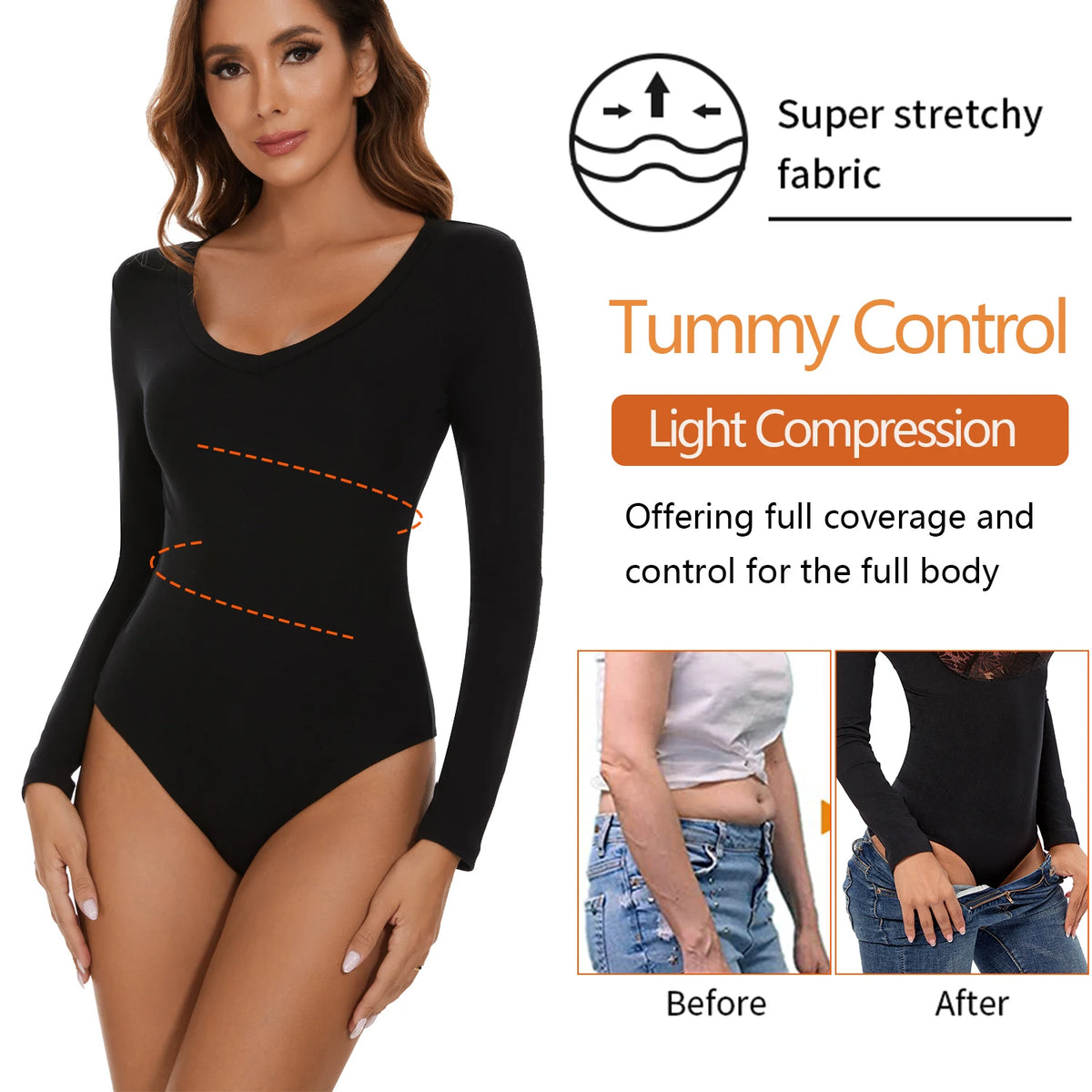 Tuta con scollo a V profondo tuta da donna a maniche lunghe Shapewear Shaper Lady Sexy uscire top abiti per il corpo vestiti caldi femminili autunno inverno