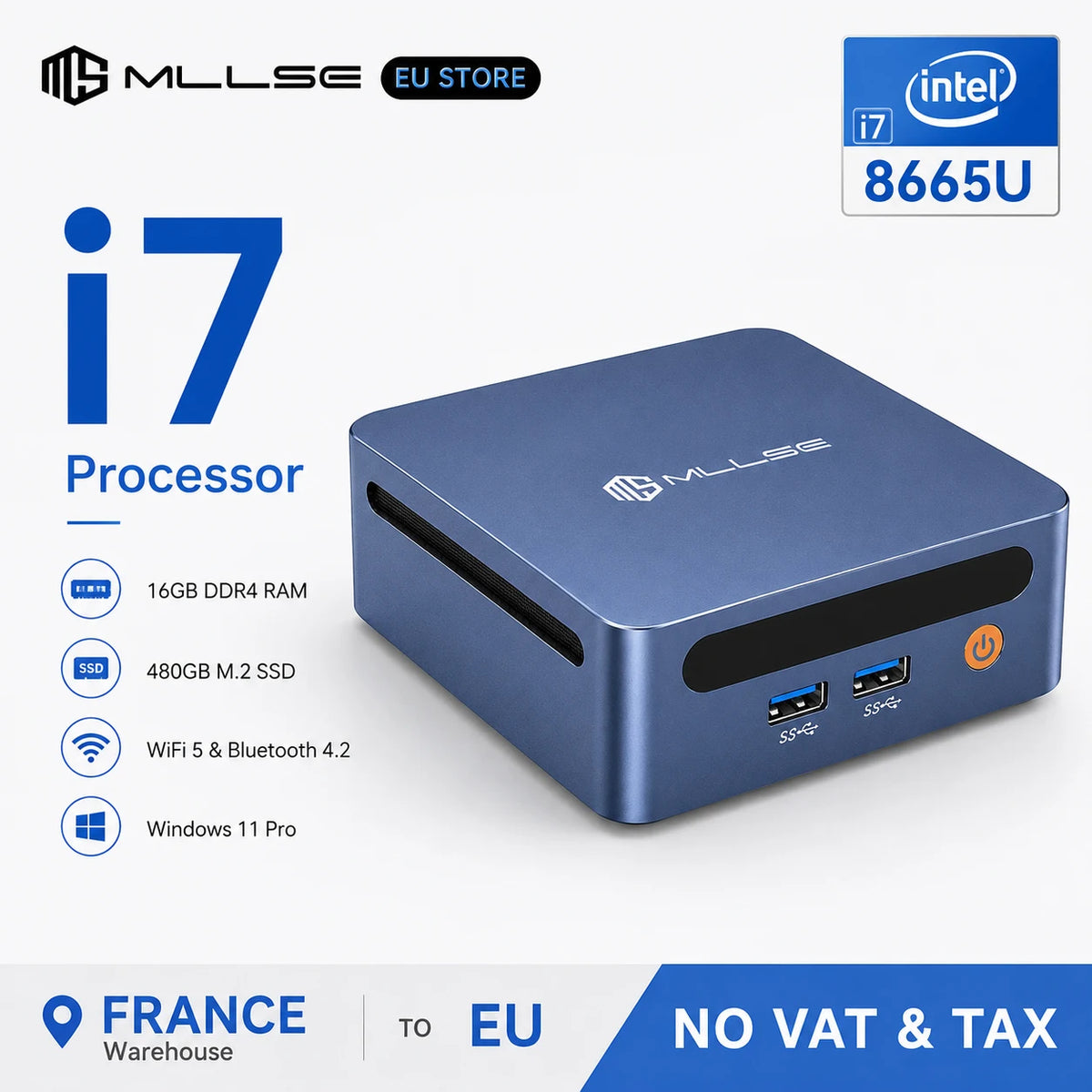 MLLSE M4 Pro Mini PC con Processore Intel Core I7-8665U, 16GB RAM DDR4, 480GB SSD, WiFi 5, BT 4.2, Win11, Mini Computer Desktop