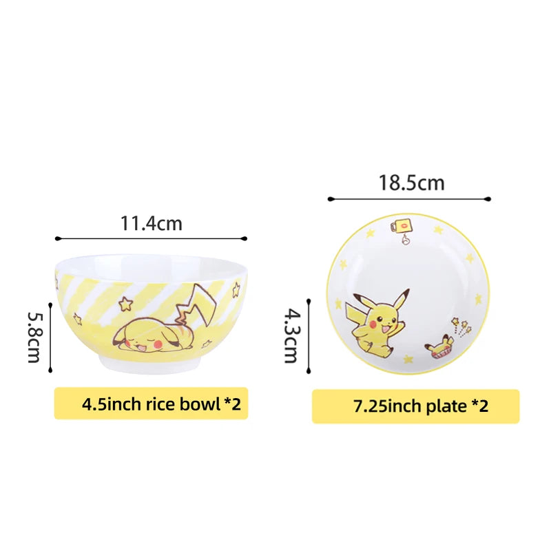 Set di Stoviglie in Ceramica Pokemon SHUNXIANG, Ciotole e Piatti con Motivi Cartoon, Set per Cena, Insalata e Pasta, Adatti al Microonde