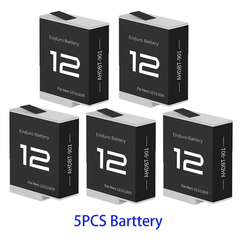 Batteria per GoPro Hero 12 11 10 9 Motion Camera, batteria ricaricabile da 1800mAh, caricatore a 3 slot con luce LED, custodia per GoPro