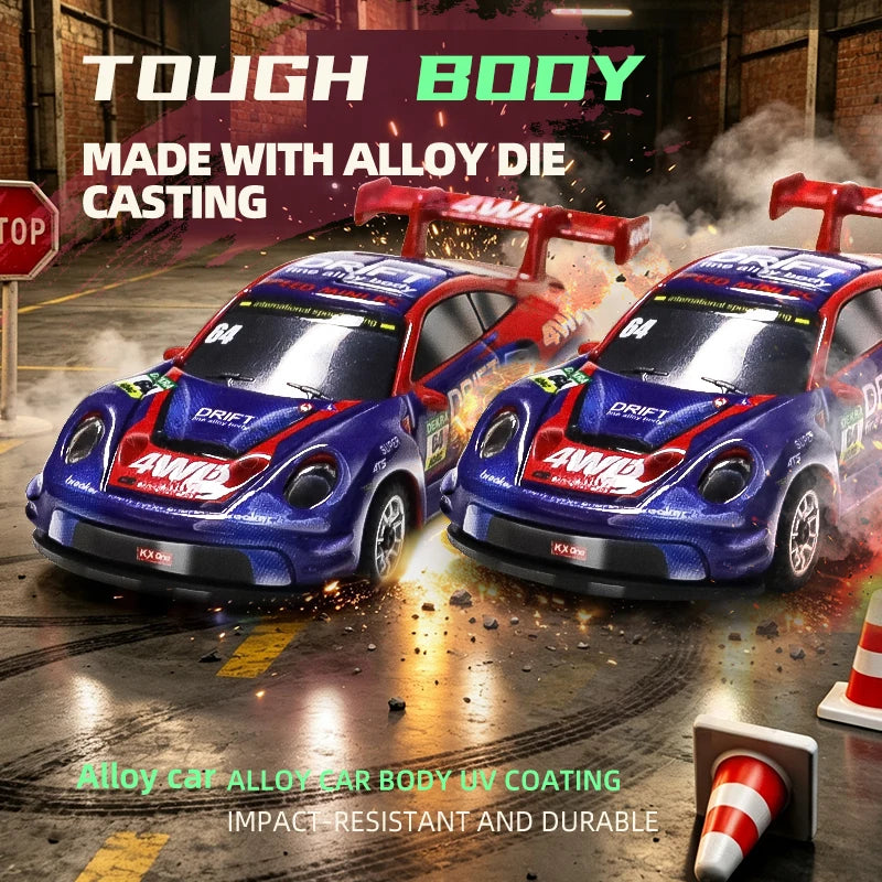 Auto RC da Drift ad Alta Velocità 1/64 con Luci, Auto Telecomandata 4WD 2.4G, Mini Auto da Corsa da Scrivania, Modellino in Scala, Giocattolo Regalo per Ragazzi
