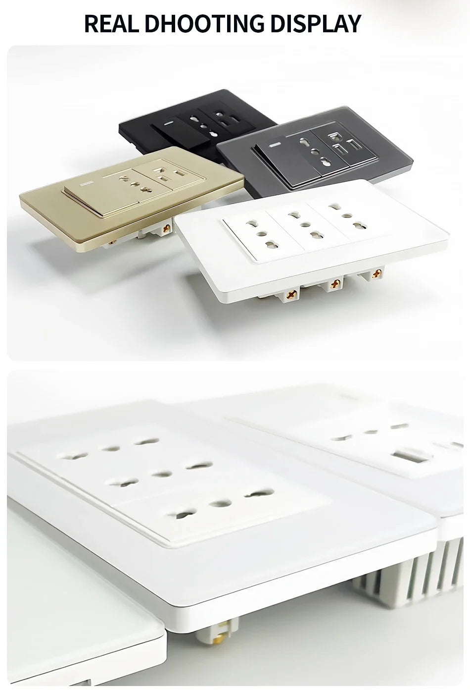 Prese per interruttori a muro T&I con tipo USB-C ricarica rapida, presa italiana, presa Schuko cilena, pannello in vetro temperato per la casa