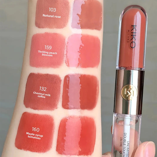 Rossetto KIKO Milano Double Touch 16 ore, non si trasferisce, a prova di sbavature, impermeabile, a prova di baci, lunga durata, fissaggio del colore, trucco liquido nude