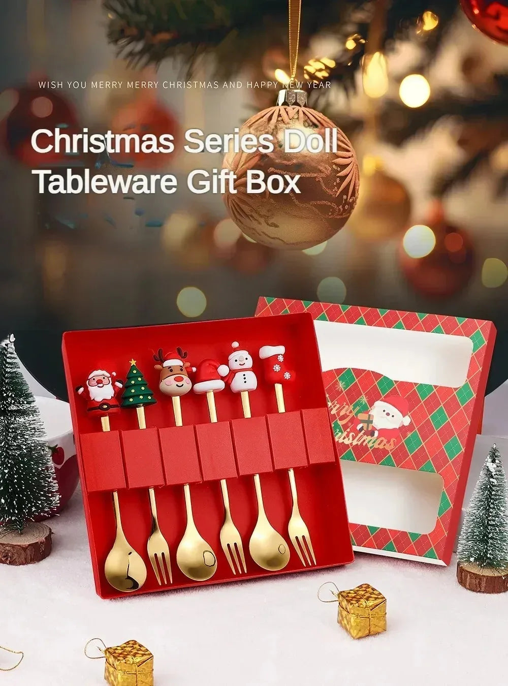 Set cucchiaio e forchetta natalizio in acciaio inossidabile caffè tè utensili da dessert confezione regalo design albero di Babbo Natale facile da pulire 6/4/2/1PZ