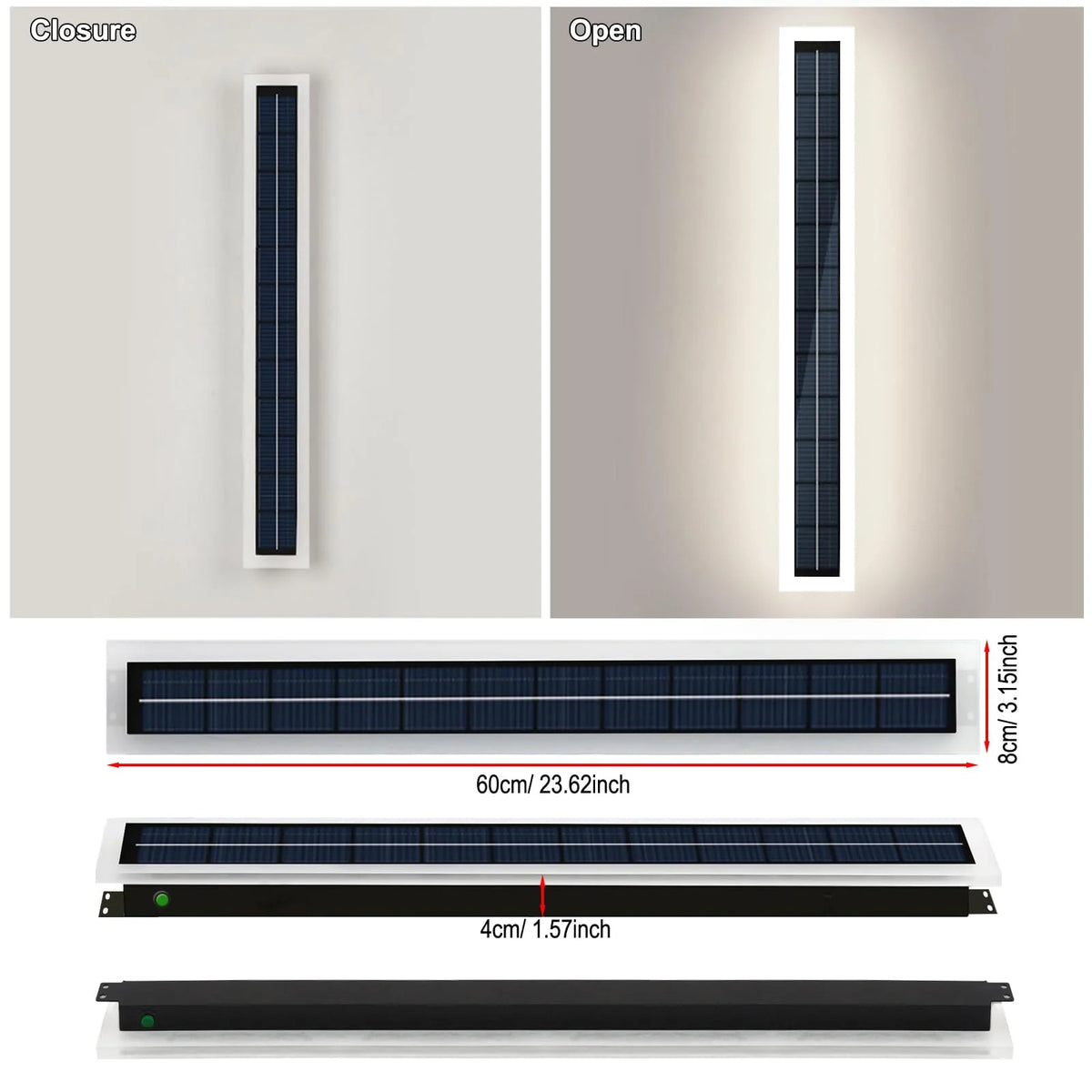 Lampade da parete solari per esterni IP65 LED impermeabile lungo 60 cm, paralume in acrilico 10 W per montaggio a parete per portico, patio, ingresso