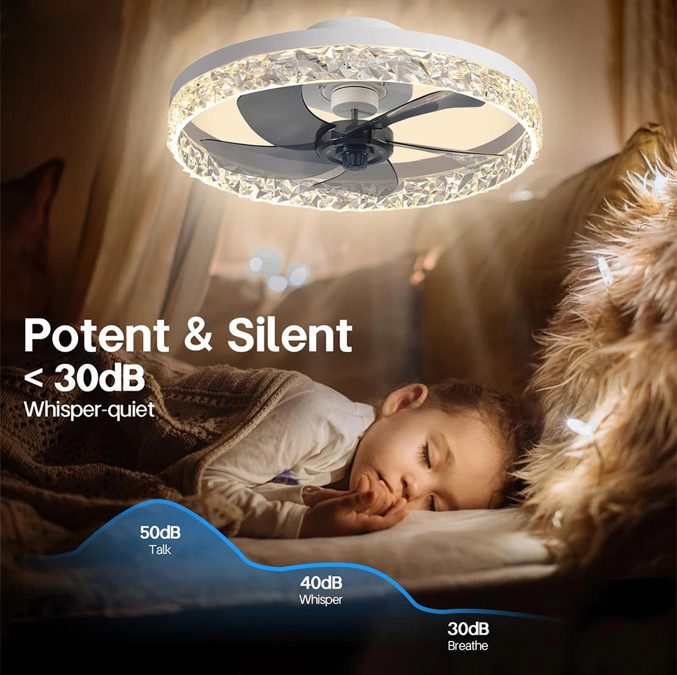 Ventilatore da Soffitto Intelligente con Lampada, Controllo Remoto e App, 6 Livelli di Vento, Dimmerabile, Nero Bianco 50CM, Ventilatore per Raffreddamento Domestico