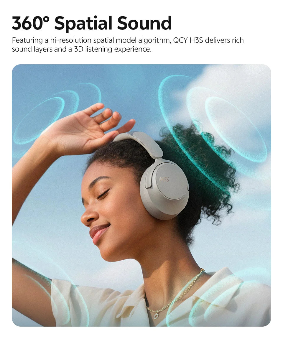 QCY H3S ANC Cuffie over Ear -56dB Cuffie con cancellazione del rumore Bluetooth 6.0 Auricolari audio spaziale LDAC ad alta risoluzione Doppio driver