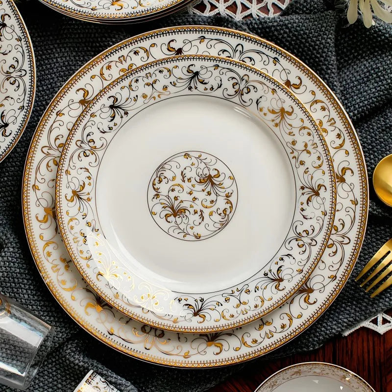 2 pz/set, 8 + 10 pollici, set da pranzo bone china piatti e piatti, piatti da buffet in ceramica per feste, caricabatterie per piatti in porcellana, feste