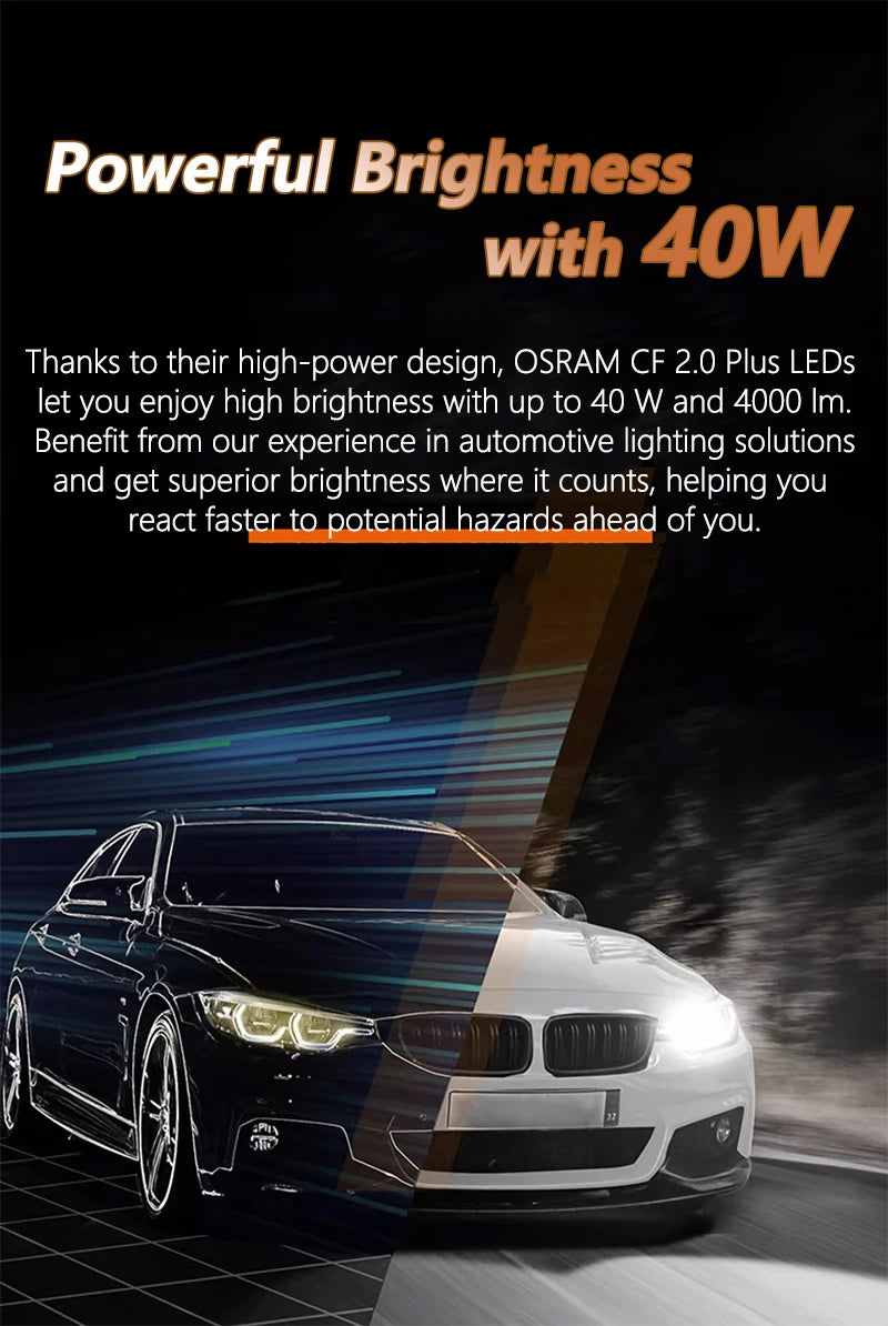 OSRAM Originale HB3 HB4 CF2.0 LED Plus 9005 9006 40W 6000K Lampadine per Fari e Fendinebbia Auto Super Luminose Bianche ad Alta e Bassa Intensità 1 Paio