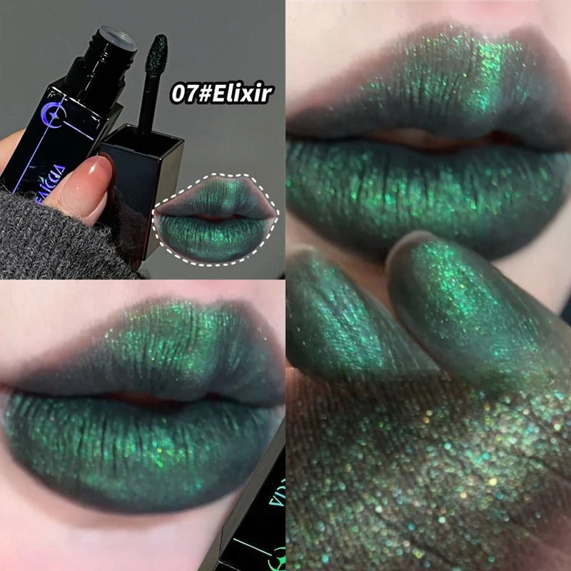 Rossetto Nero Opaco Scintillante Rosso, Lucidalabbra Punk Gotico, Trucco di Halloween, Rossetto in Mousse, Rossetto Impermeabile Anti-sbavature, Tinta Labbra