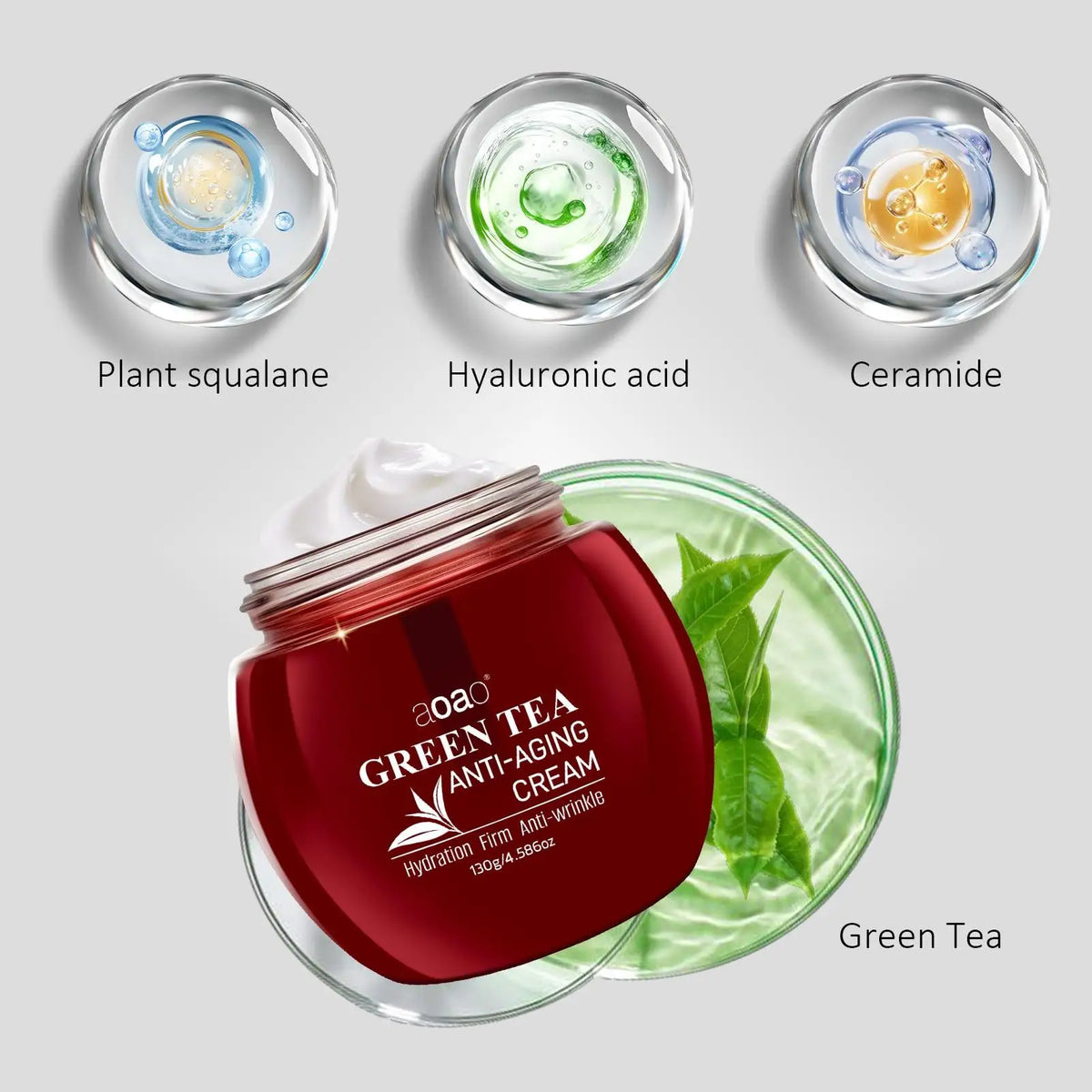 Crema Viso Rassodante e Anti-Età all'Estratto di Tè Verde, Crema Idratante con Collagene e Acido Ialuronico, Rinfrescante per Tutti i Tipi di Pelle 130g