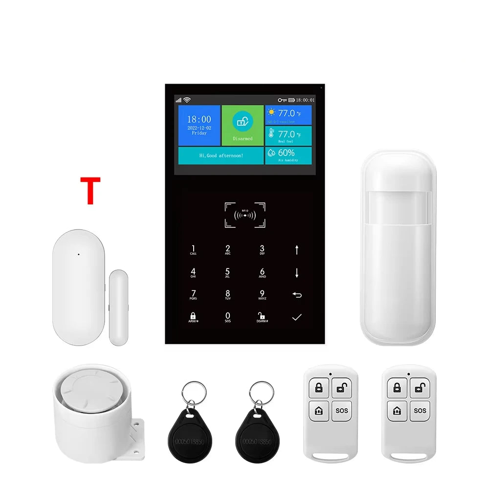 PG109 Sistema di Allarme Antifurto WiFi GSM da 4,3 Pollici per Casa, Compatibile con App Tuya, Controllo con Display della Temperatura