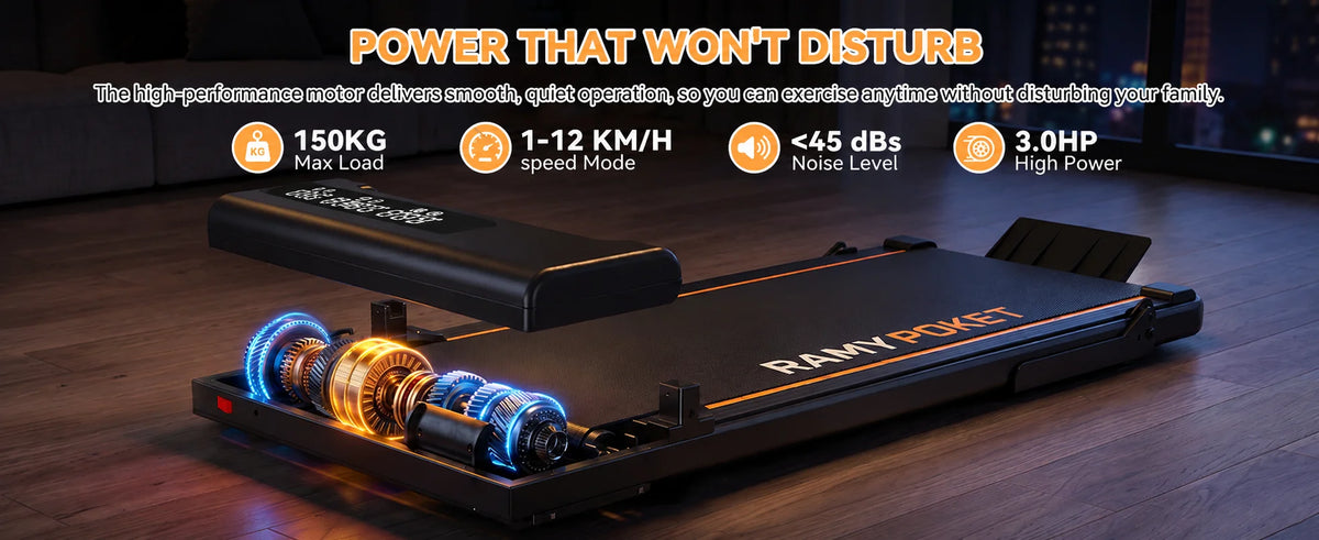 Ramypoket Tapis Roulant Pieghevole con Inclinazione 15%, Tapis Roulant 12Km/H, App/LED, Tapis Roulant da Ufficio, Carico Massimo 150kg