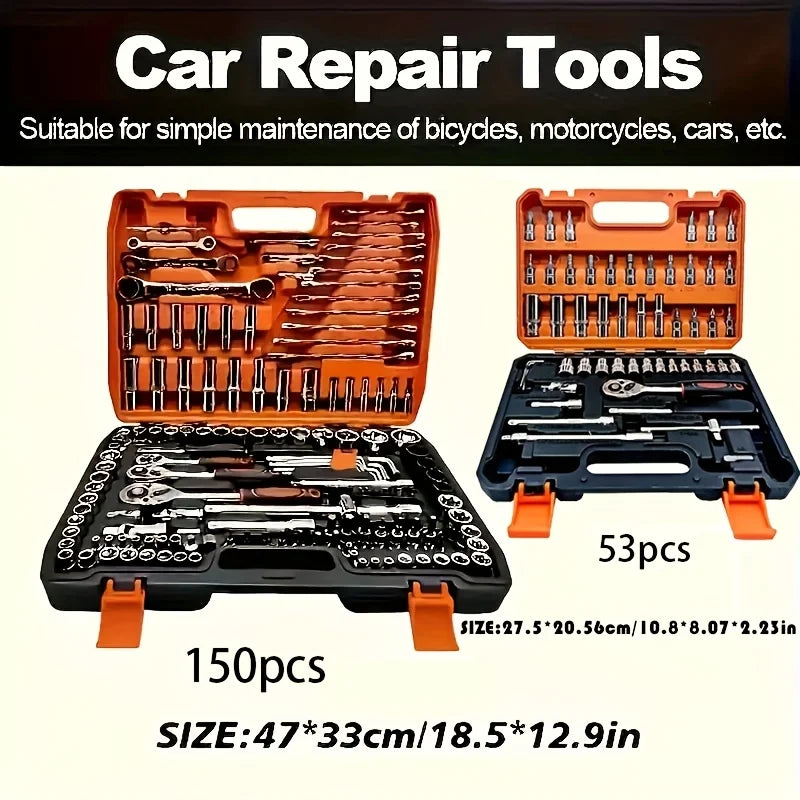 Set di chiavi a bussola SAE per carichi pesanti da 53/150 pezzi, kit di attrezzi per meccanica professionale - Strumenti di riparazione di emergenza per garage e strada