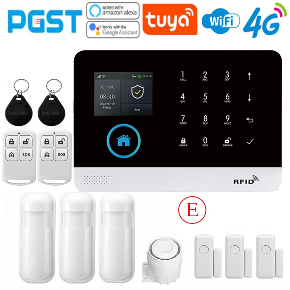Sistema di allarme domestico PGST, 4G, WIFI, GSM, allarme di sicurezza, antifurto con sensore di movimento per porte, controllo tramite l'app Tuya Smart, compatibile con