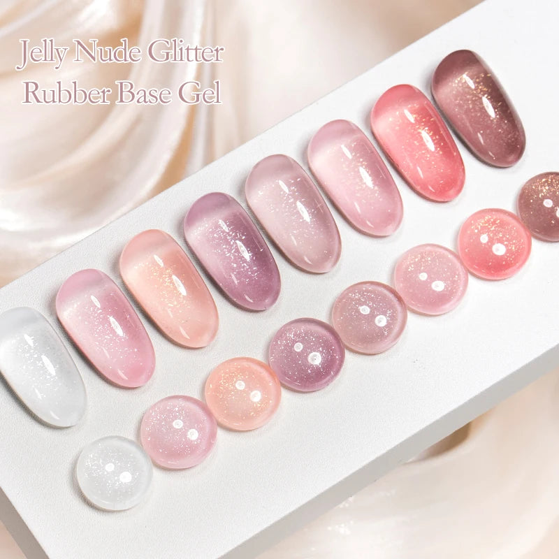 MEET ACROSS 7ml Gelatina Nuda Shimmer Base in gomma Gel Glitter Rosa Viola UV/LED Nail Art Vernis Gel Smalto per manicure Unghie FAI DA TE
