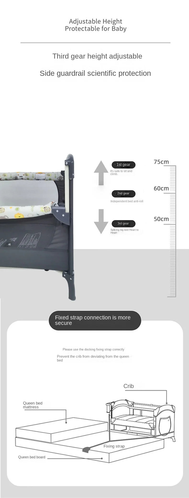 Culla per neonati 3 in 1, lettino da affiancare al letto, box portatile da viaggio con fasciatoio e giocattoli