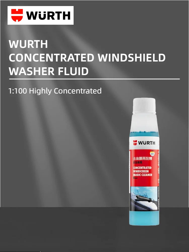 Liquido Lavavetri Concentrato Wurth 1:100, Detergente per Vetri Auto, Rimuovi Pellicola Oleosa e Residui di Insetti, Additivo per Tergicristalli 32ml