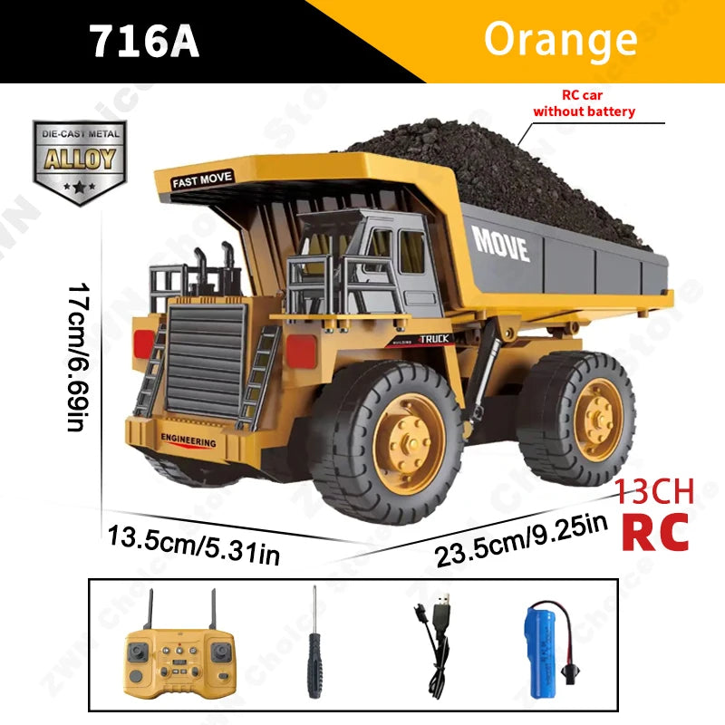 ZWN 1/16 1/20 Escavatore telecomandato Autocarro con cassone ribaltabile Modello RC Auto giocattolo Simulazione professionale in lega Veicolo da costruzione per bambini