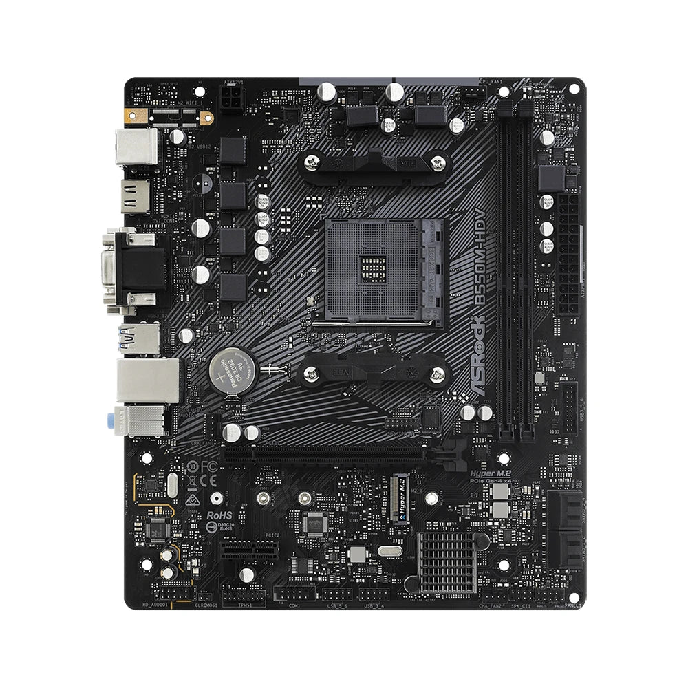 Scheda madre ASRock B550M-HDV, socket AM4, DDR4, 4733 MHz, 128 GB, PCIe 4.0, NVME M.2, formato MATX, compatibile con CPU Ryzen 5 5600, 5600G, 5700X3D, 5800X.