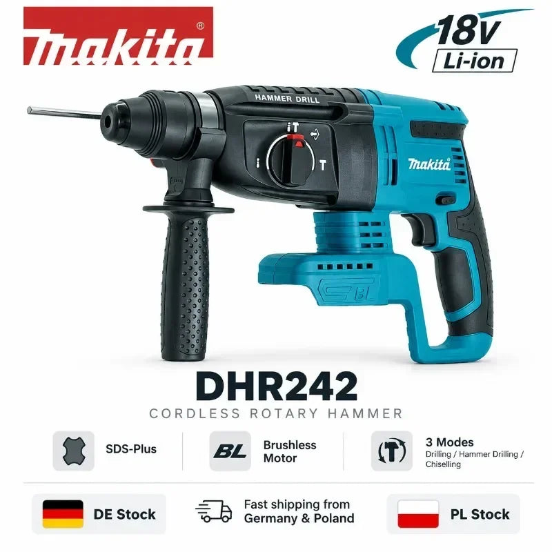 Trapano perforatore rotante SDS Plus Makita DHR242 18V LXT, senza spazzole, a batteria, capacità 24mm per calcestruzzo, 4700 IPM 2.0J, utensile elettrico professionale a 3 modalità, compatibile con BL1860B BL1850B BL1815, s